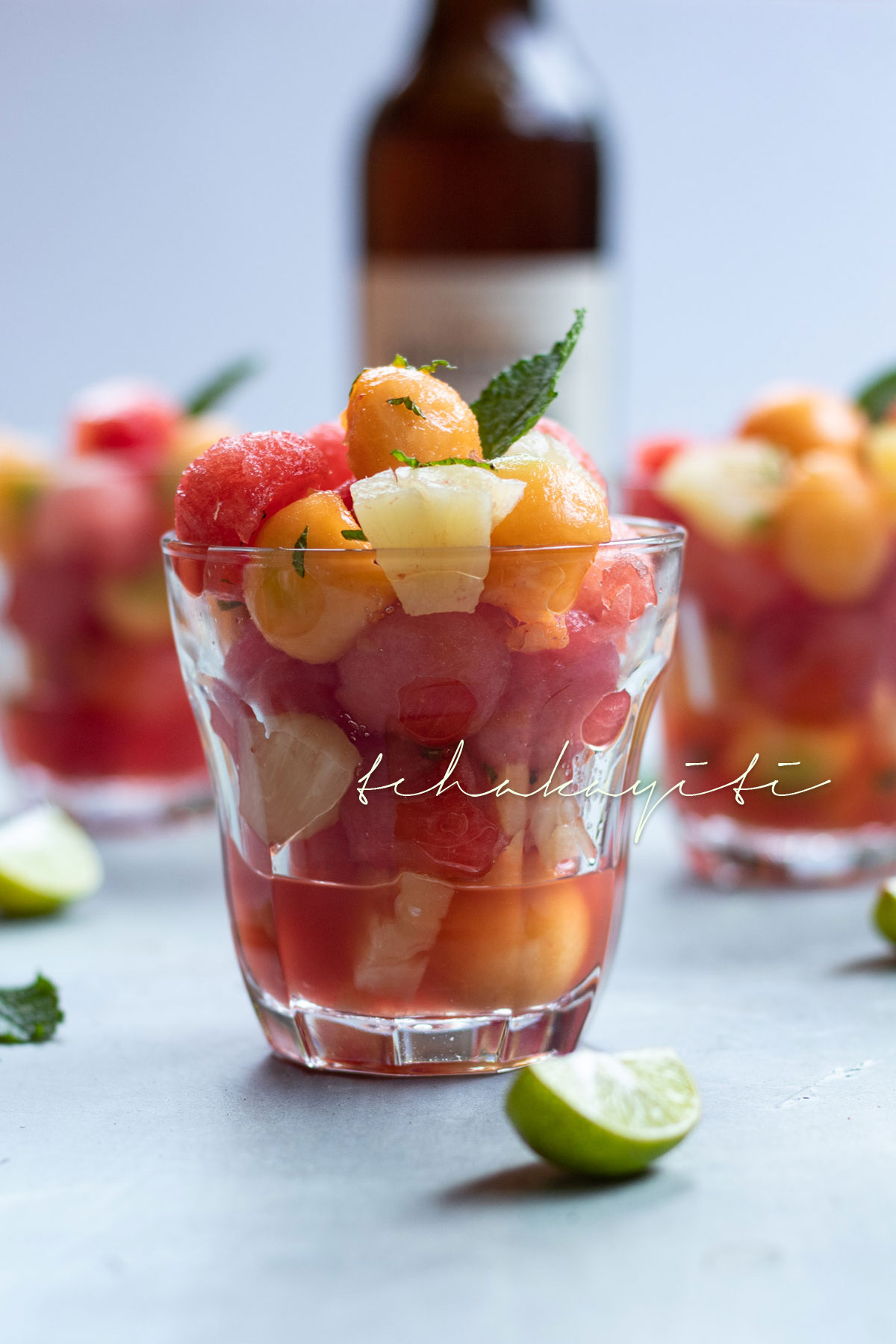 This summer fruit salad is so refreshing. Packed with flavors of watermelon, cantaloupe and pineapple, it is the perfect cool treat. | tchakayiti.com