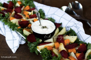 Salade russe is a mixture of potatoes, carrots and beets that are smothered in mayo. A simple and easy salad. | tchakayiti.com